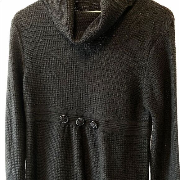 Black Wool Blend Cowl Neck Knit Midi Sweater Dress - Picture 2 of 9